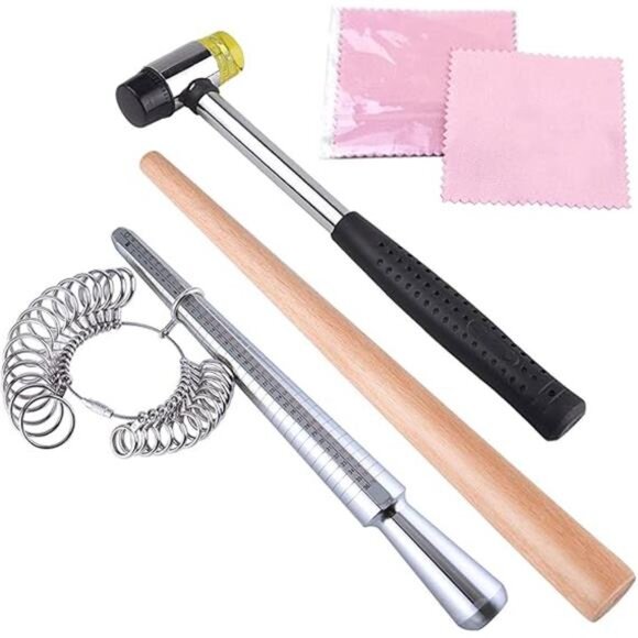 Metal Ring Mandrel Ring Sizer, Ring Sizer Gauge Set, Rubber Hammer Mallet, Wood - Picture 8 of 8